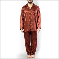 Polyester Solid Satin Men's PJ Set PJ51-BR