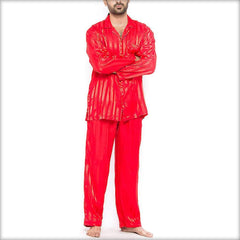 Polyester Solid Satin Stripes Men's PJ Set PJ55-RD