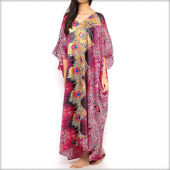 Pink Peacock Print Kaftan