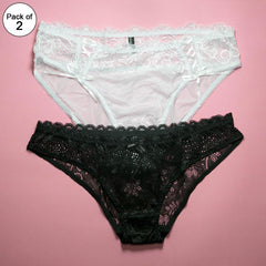 Pack of 2 - Fancy Panties For Women - Black & White