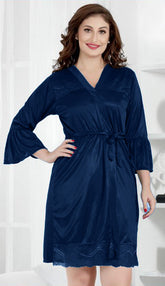 Navy Blue Silk Bridal Nighty 2pcs Set