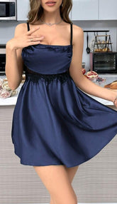 Navy Blue Silk Bridal Nighty 2pcs Set