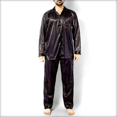 Polyester Solid Satin Men's PJ Set PJ51-BK