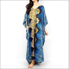Peacock Print Silk Kaftan