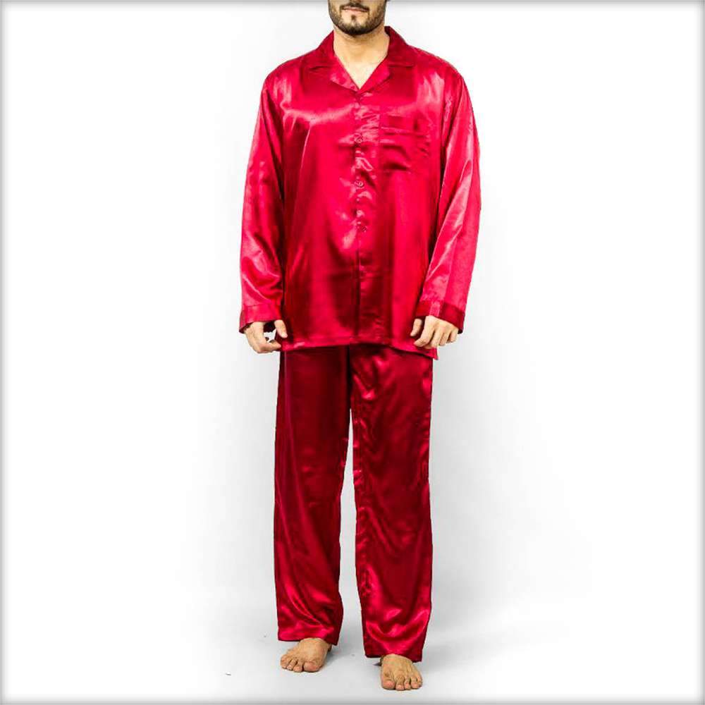Polyester Solid Satin Men's PJ Set PJ51-DR