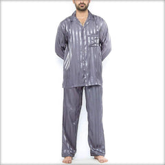 Polyester Solid Satin Stripes Men's PJ Set PJ55-GR