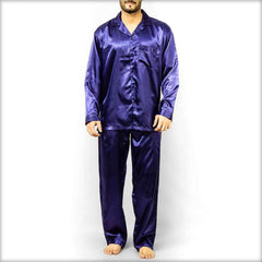 Polyester Solid Satin Men's PJ Set PJ51-NV