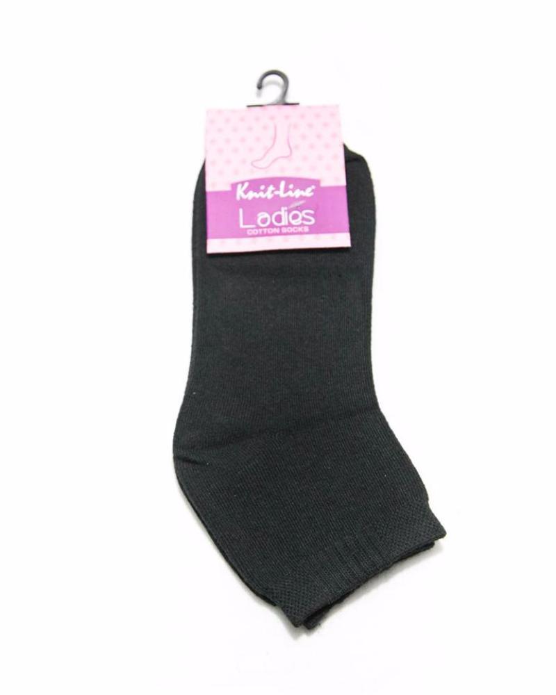 Knit Line Plain Black Ladies Socks