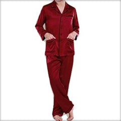 Solid Satin Men's PJ Set With Piping PJ53-DR
