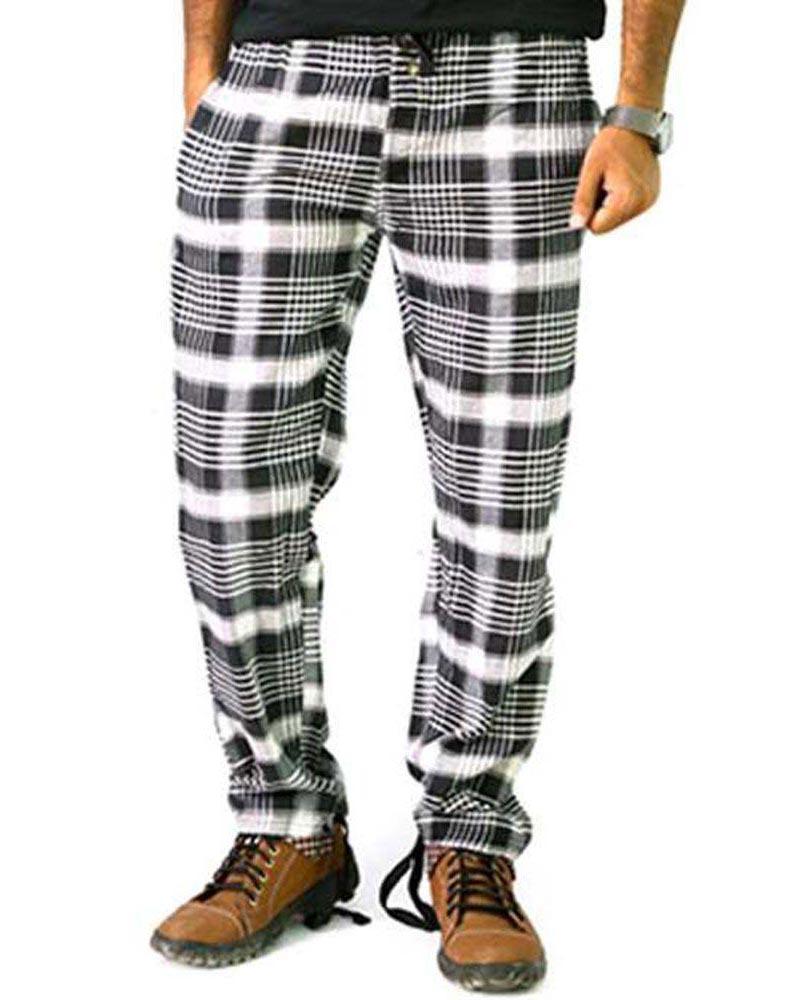 Men's Cotton Checked Pajama - Black & White