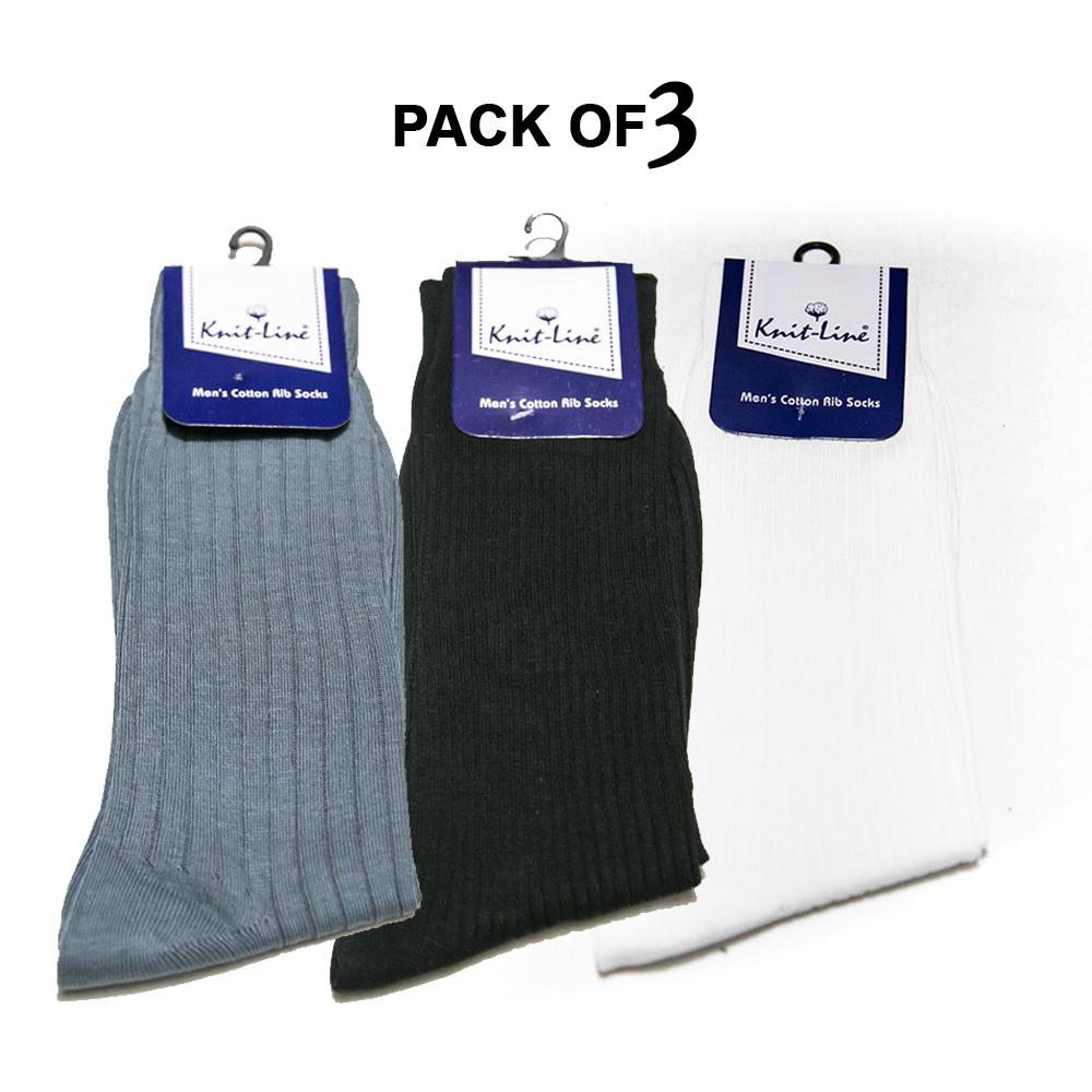 Pack of 3 Men's Cotton Rib Socks - KL-20