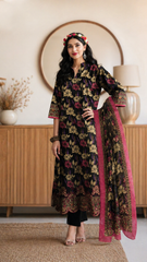 AJWA NOOR Printed Cotton Collection - 3D Laser Cutwork - D#2083A