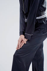Silk 2 Pcs Solid PJ Set - Black