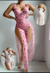 Mini Flower Print Long Slit Gown