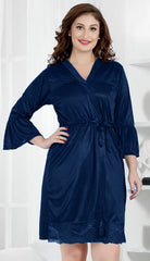Navy Blue Silk Bridal Nighty 2pcs Set